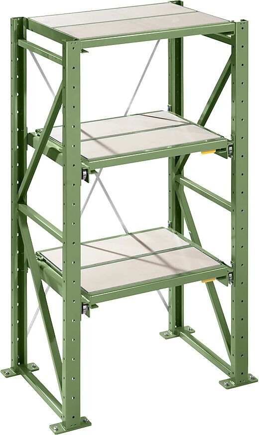 LISTA Estantería con bandejas extraíbles para cargas pesadas, anchura de bandeja extraíble 890 mm, profundidad 860 mm, estantería básica, verde reseda