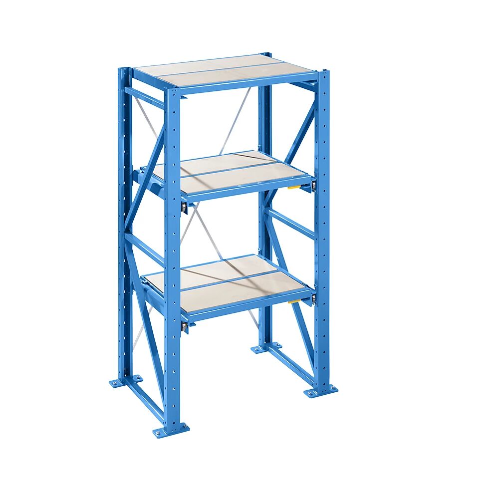 LISTA Estantería con bandejas extraíbles para cargas pesadas, anchura de bandeja extraíble 890 mm, profundidad 1260 mm, estantería básica, azul luminoso