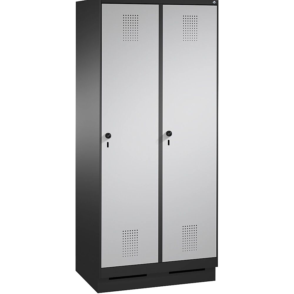C+P Armario de almacenamiento EVOLO, con zócalo, 2 compartimentos, anchura de compartimento 400 mm, con 8 baldas, gris negruzco / aluminio blanco