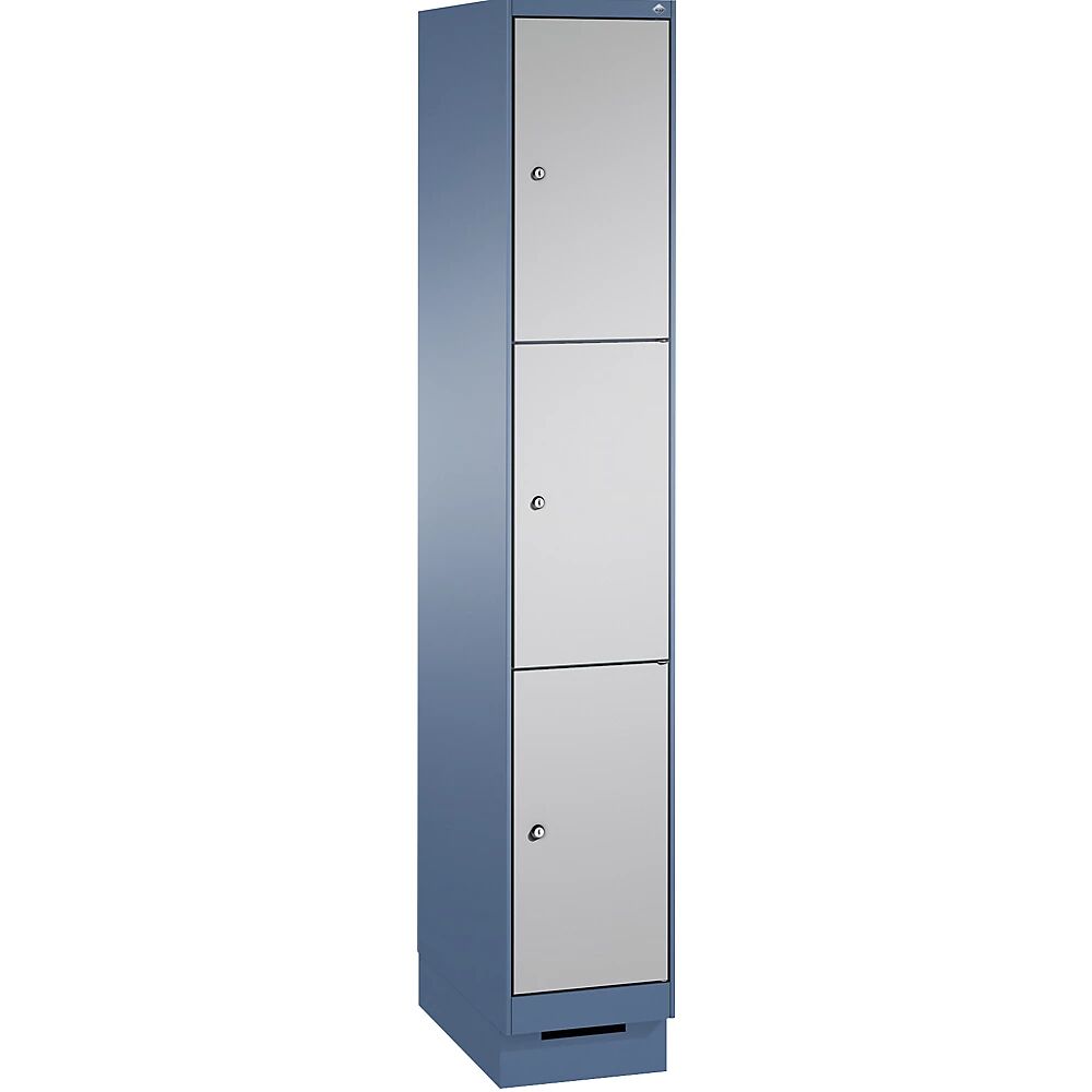 C+P Armario de compartimentos EVOLO, con zócalo, 1 módulo con 3 compartimentos, anchura de módulo 300 mm, azul lejanía / aluminio blanco