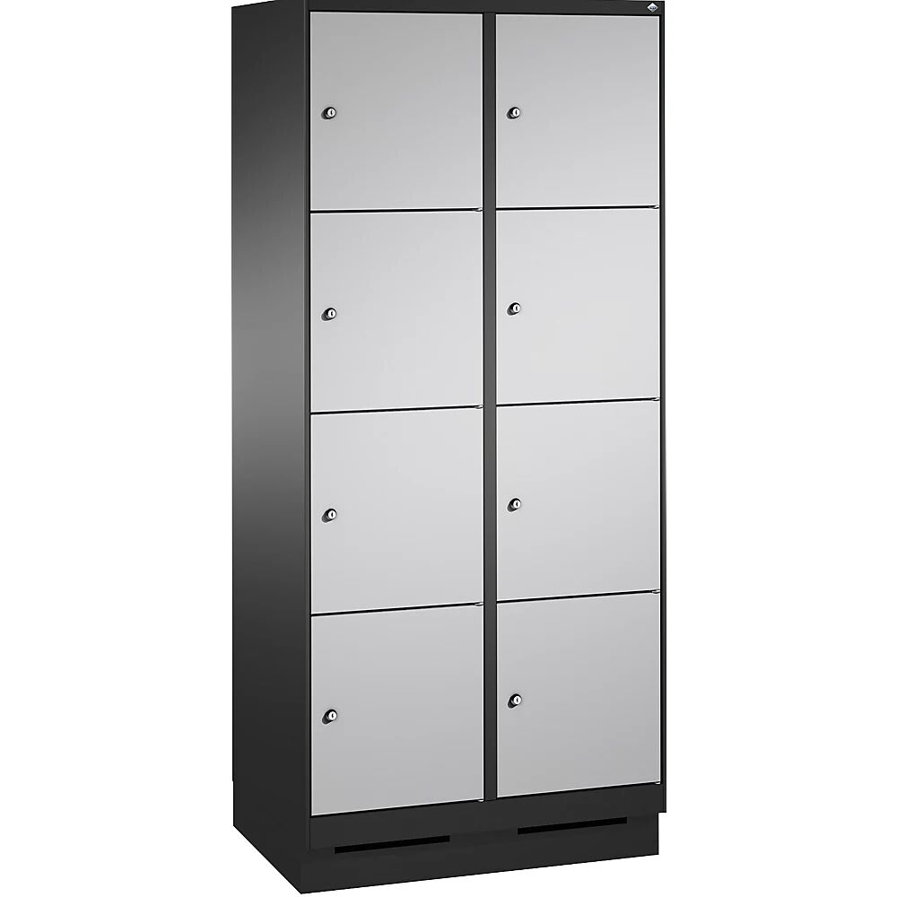 C+P Armario de compartimentos EVOLO, con zócalo, 2 módulos, cada uno con 4 compartimentos, anchura de módulo 400 mm, gris negruzco / aluminio blanco