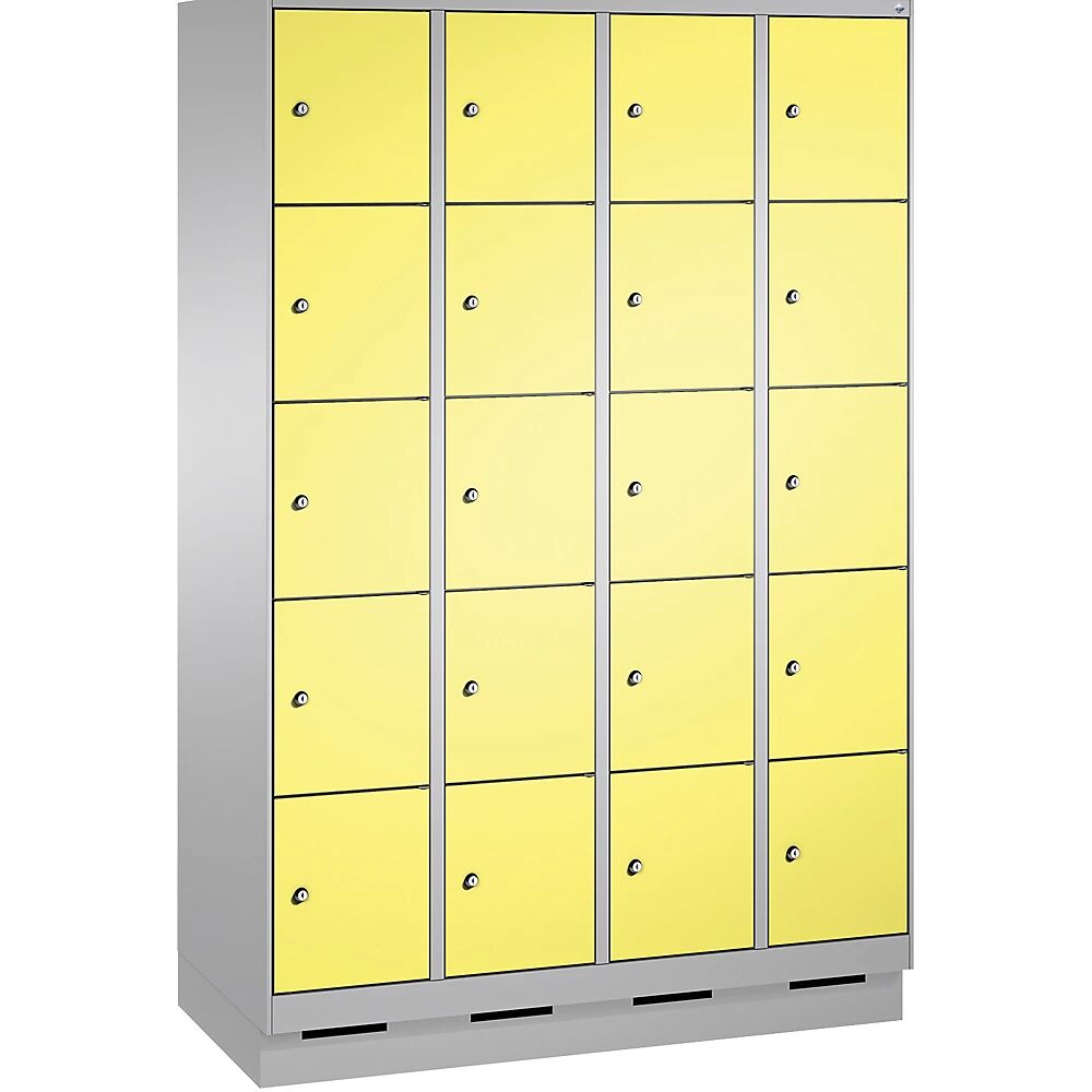 C+P Armario de compartimentos EVOLO, con zócalo, 4 módulos, cada uno con 5 compartimentos, anchura de módulo 300 mm, aluminio blanco / amarillo azufre