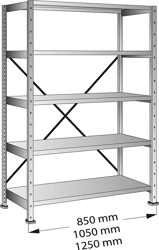 kaiserkraft Estantería ensamblable CLEANA, estantería básica, anchura de balda 800 mm, 5 baldas, profundidad de balda 1000 mm, carga por balda 360 kg