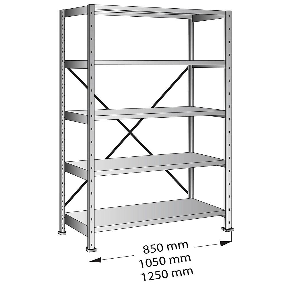 kaiserkraft Estantería ensamblable CLEANA, estantería básica, anchura de balda 1000 mm, 5 baldas, profundidad de balda 600 mm, carga por balda 200 kg