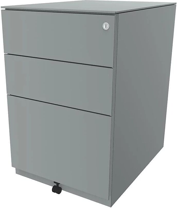 BISLEY Buck rodante Note™ con 2 cajones universales y 1 archivador colgante, H x A x P 652 x 420 x 565 mm, con cubierta, plateado