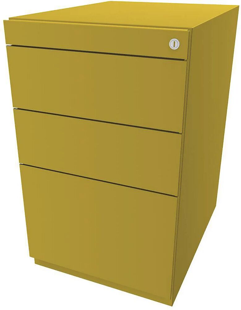 BISLEY Buck fijo Note™ con 2 cajones universales y 1 cajón para archivadores colgantes, sin cubierta, profundidad 565 mm, amarillo