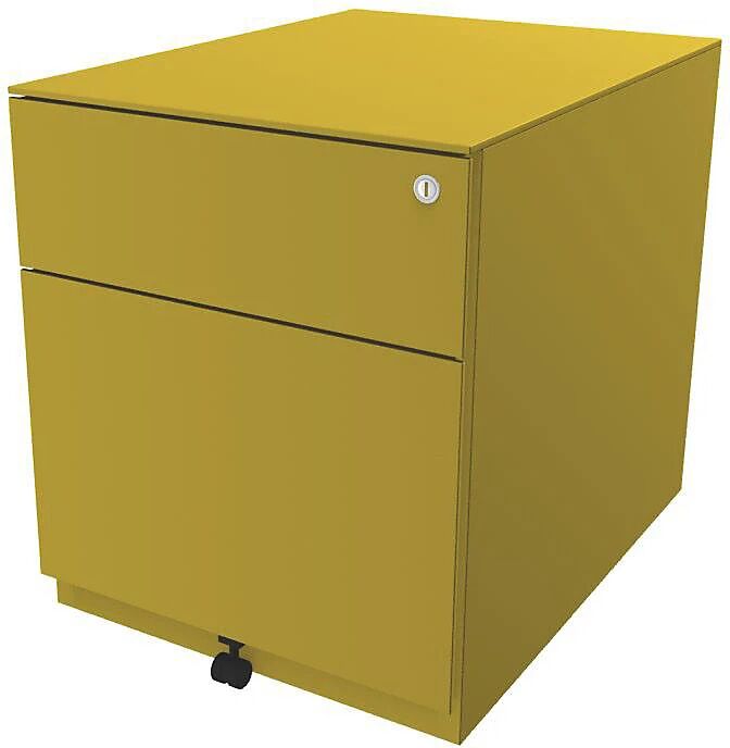 BISLEY Buck rodante Note™ con 1 archivador colgante y 1 cajón universal, H x A x P 502 x 420 x 565 mm, con tirador y cubierta, amarillo