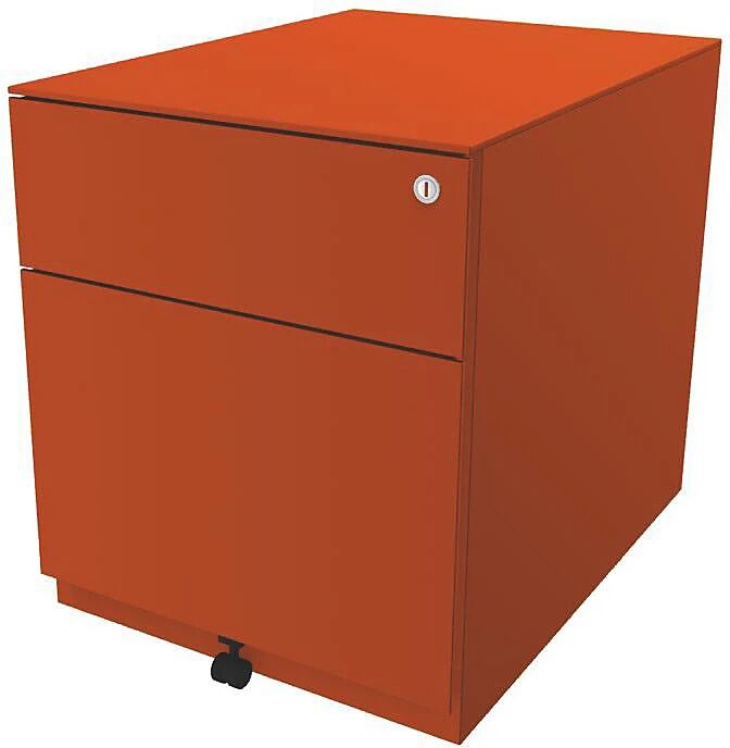 BISLEY Buck rodante Note™ con 1 archivador colgante y 1 cajón universal, H x A x P 502 x 420 x 565 mm, con tirador y cubierta, naranja