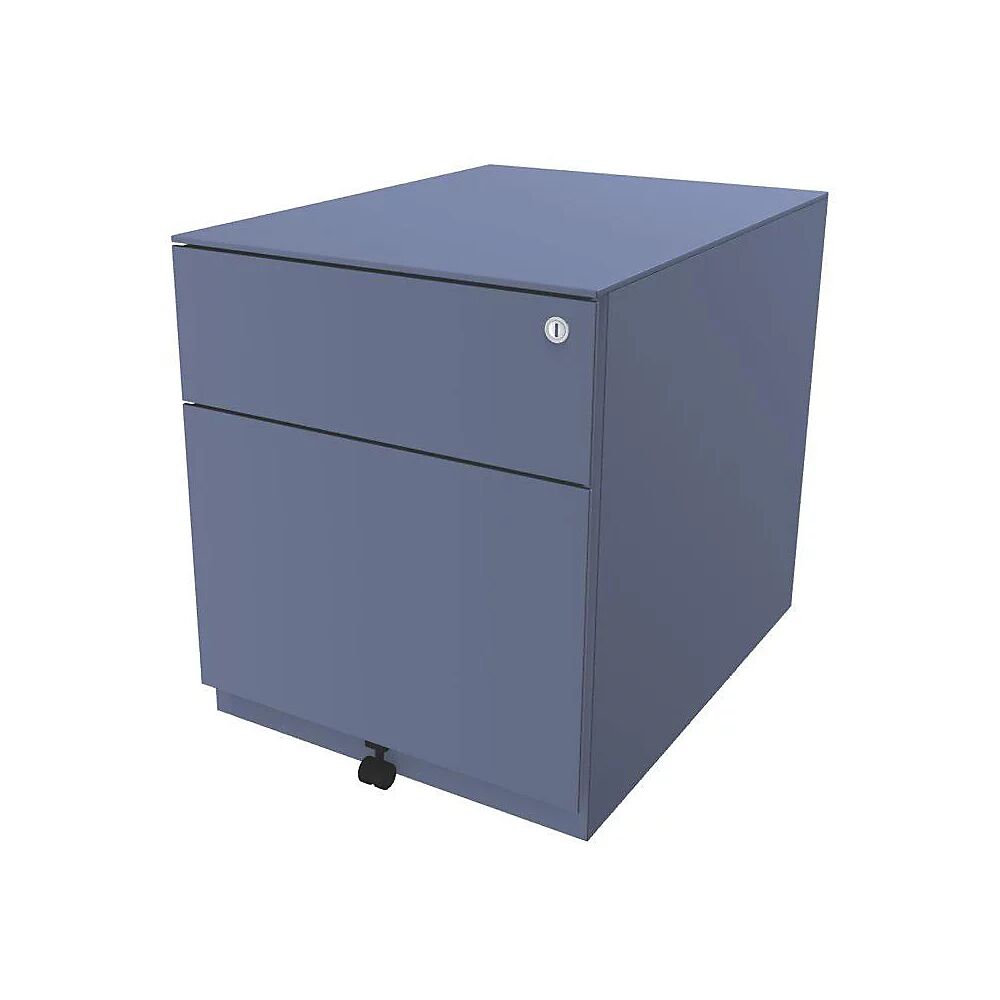 BISLEY Buck rodante Note™ con 1 archivador colgante y 1 cajón universal, H x A x P 502 x 420 x 565 mm, con tirador y cubierta, azul