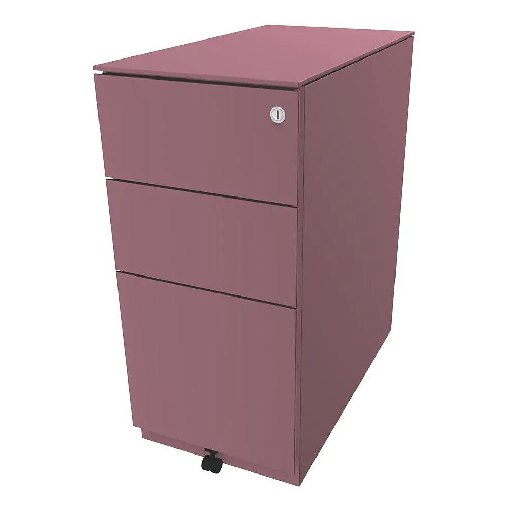 BISLEY Buck rodante Note™ con 2 cajones universales y 1 archivador colgante, H x A x P 652 x 300 x 565 mm, con cubierta, rosa