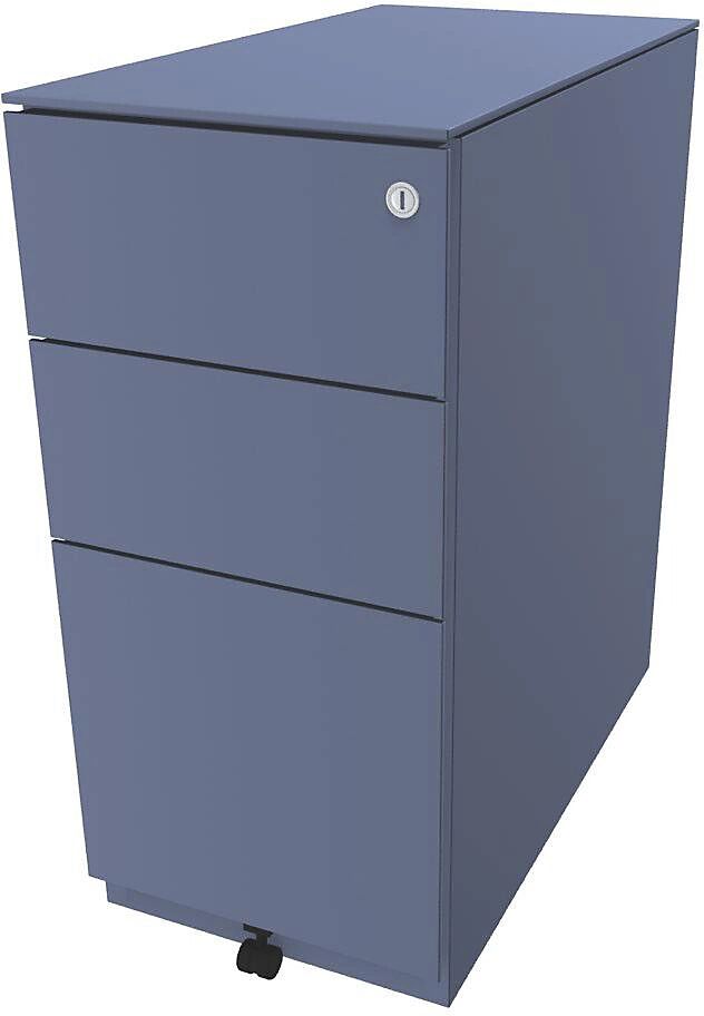 BISLEY Buck rodante Note™ con 2 cajones universales y 1 archivador colgante, H x A x P 652 x 300 x 565 mm, con cubierta, azul