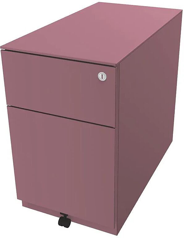 BISLEY Buck rodante Note™ con 1 archivador colgante y 1 cajón universal, H x A x P 502 x 300 x 565 mm, con tirador y cubierta, rosa