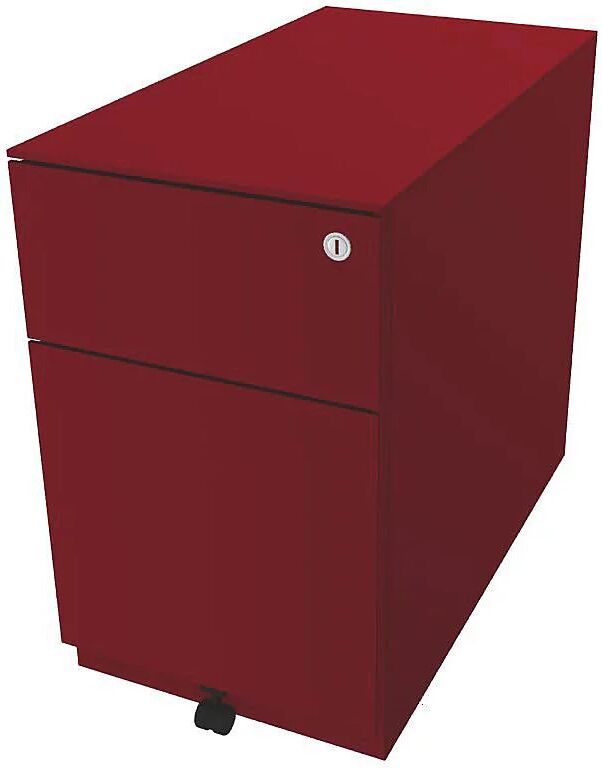 BISLEY Buck rodante Note™ con 1 archivador colgante y 1 cajón universal, H x A x P 502 x 300 x 565 mm, con tirador y cubierta, rojo cardenal