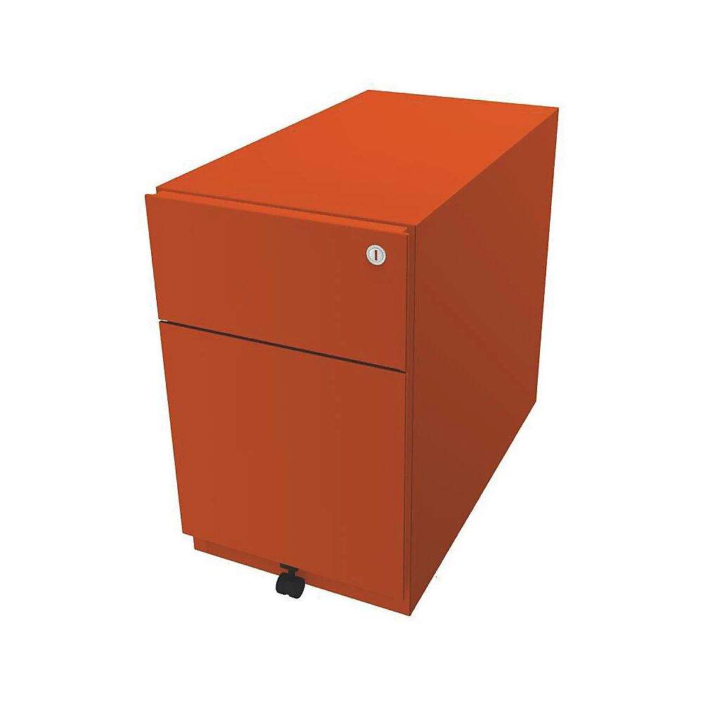 BISLEY Buck rodante Note™ con 1 archivador colgante y 1 cajón universal, H x A x P 495 x 300 x 565 mm, con tirador, naranja