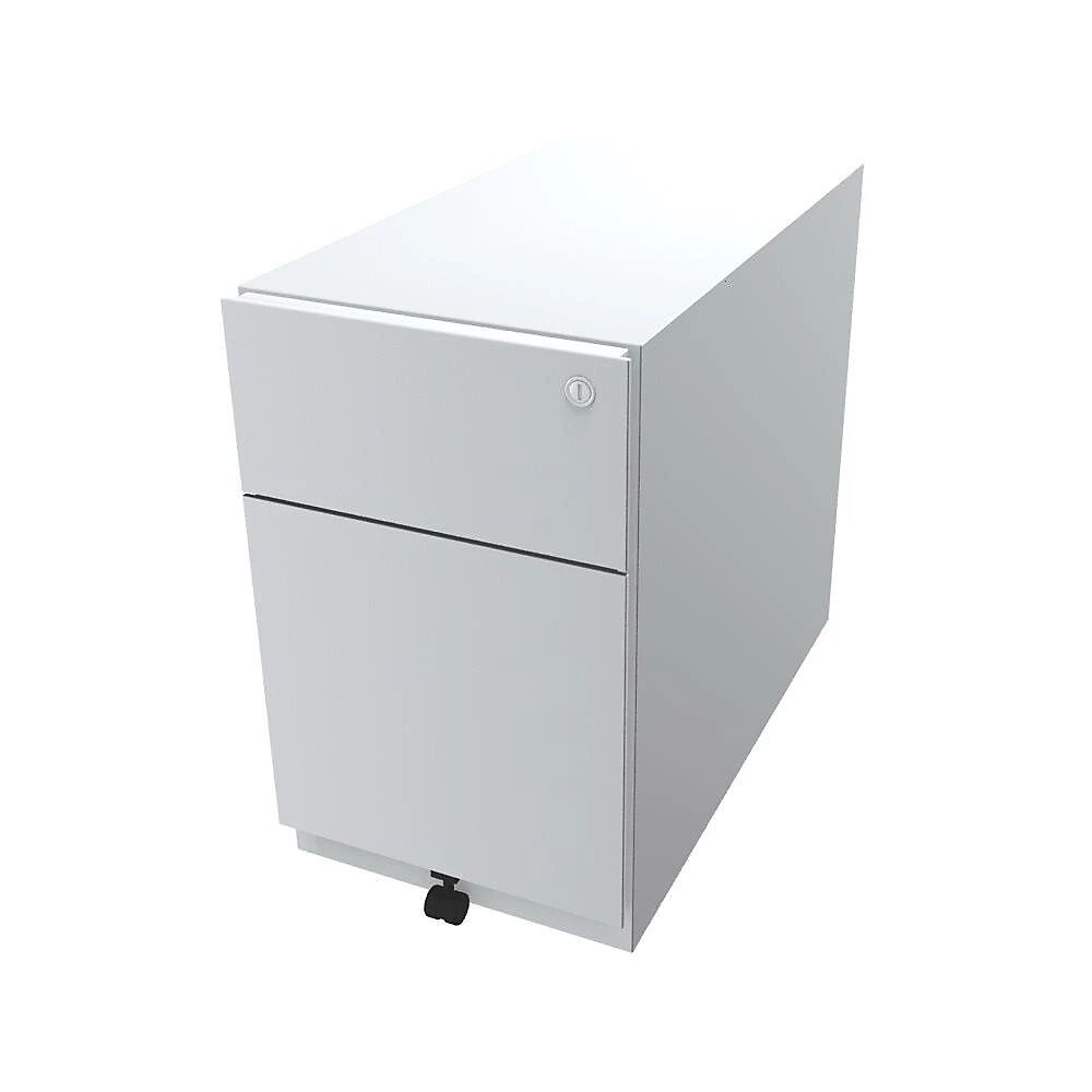 BISLEY Buck rodante Note™ con 1 archivador colgante y 1 cajón universal, H x A x P 495 x 300 x 565 mm, con tirador, blanco tráfico