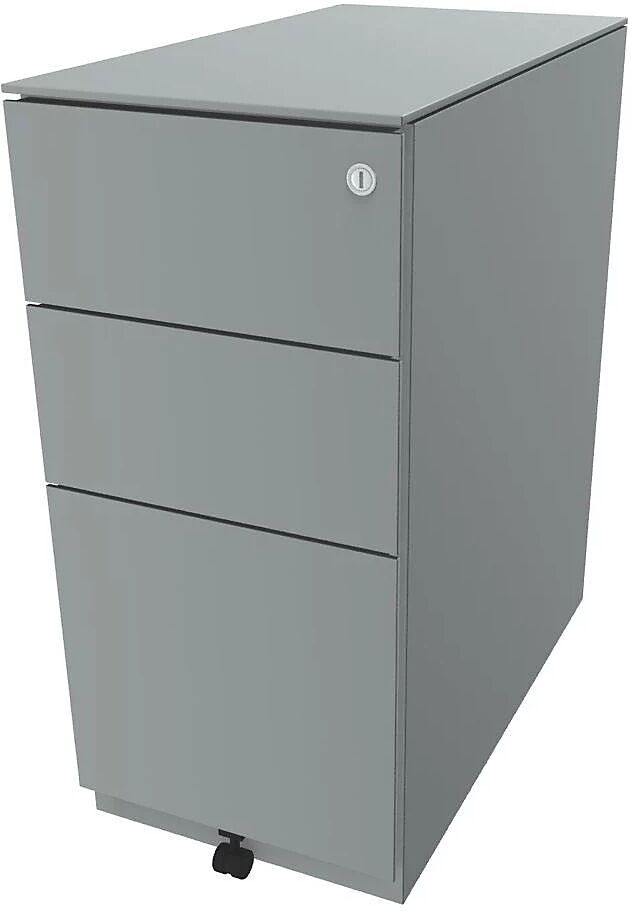 BISLEY Buck rodante Note™ con 2 cajones universales y 1 archivador colgante, H x A x P 652 x 300 x 565 mm, con cubierta, plateado