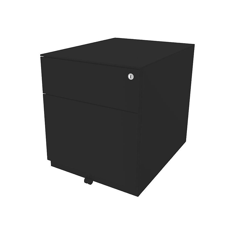 BISLEY Buck rodante Note™ con 1 archivador colgante y 1 cajón universal, H x A x P 502 x 420 x 565 mm, con tirador y cubierta, negro