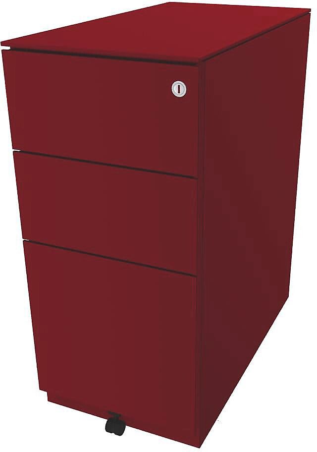 BISLEY Buck rodante Note™ con 2 cajones universales y 1 archivador colgante, H x A x P 652 x 300 x 565 mm, con cubierta, rojo cardenal