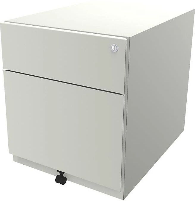 BISLEY Buck rodante Note™ con 1 archivador colgante y 1 cajón universal, H x A x P 495 x 420 x 565 mm, con tirador, blanco puro