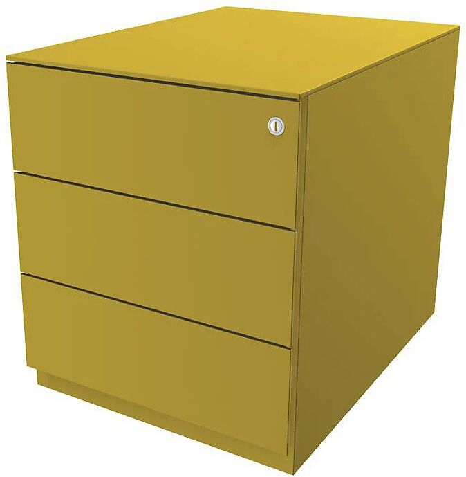 BISLEY Buck rodante Note™ con 3 cajones universales, H x A x P 502 x 420 x 565 mm, con tirador y cubierta, amarillo