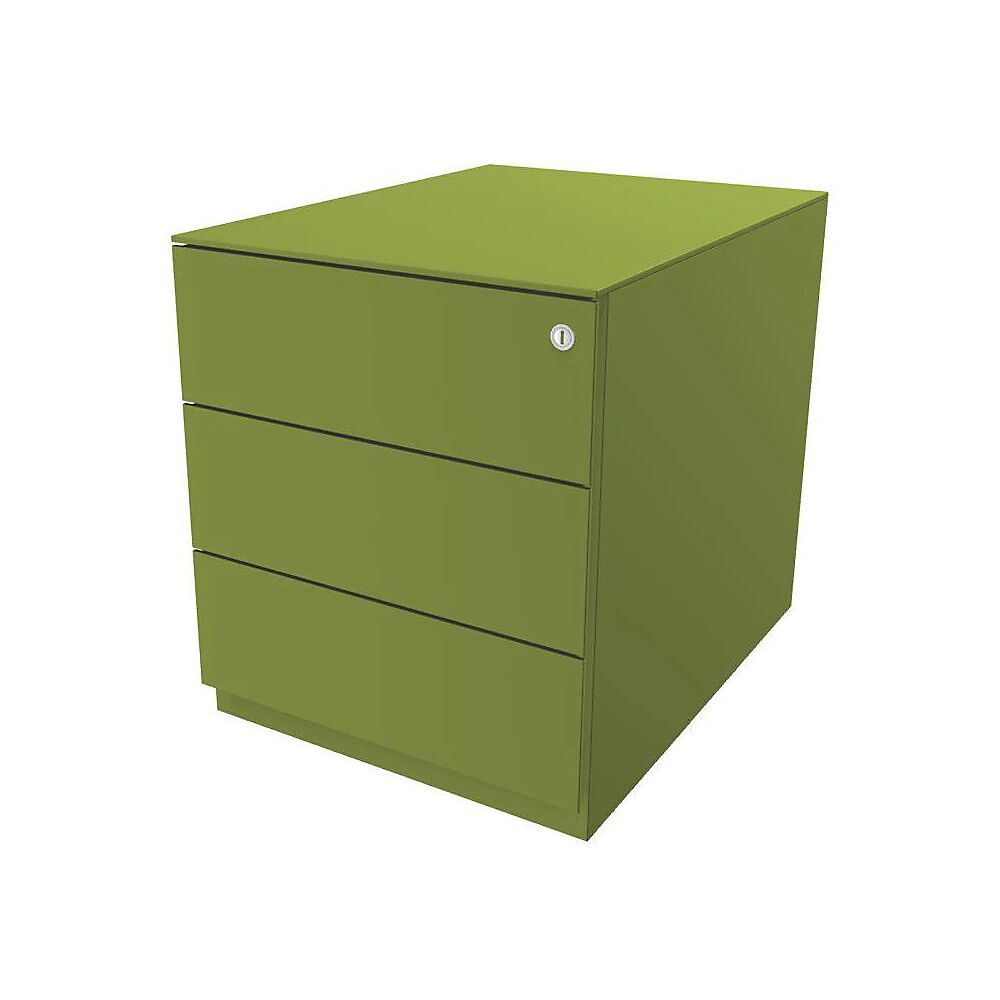 BISLEY Buck rodante Note™ con 3 cajones universales, H x A x P 502 x 420 x 565 mm, con tirador y cubierta, verde