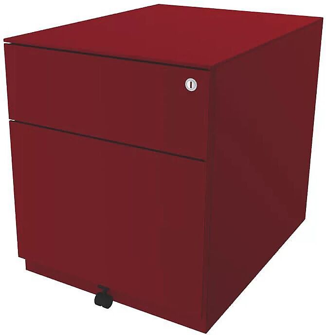 BISLEY Buck rodante Note™ con 1 archivador colgante y 1 cajón universal, H x A x P 502 x 420 x 565 mm, con tirador y cubierta, rojo cardenal