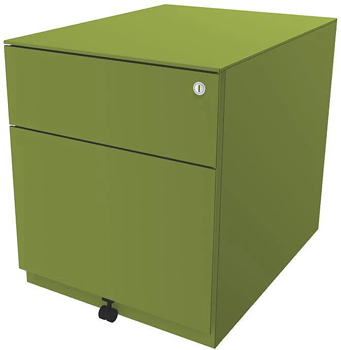 BISLEY Buck rodante Note™ con 1 archivador colgante y 1 cajón universal, H x A x P 502 x 420 x 565 mm, con tirador y cubierta, verde