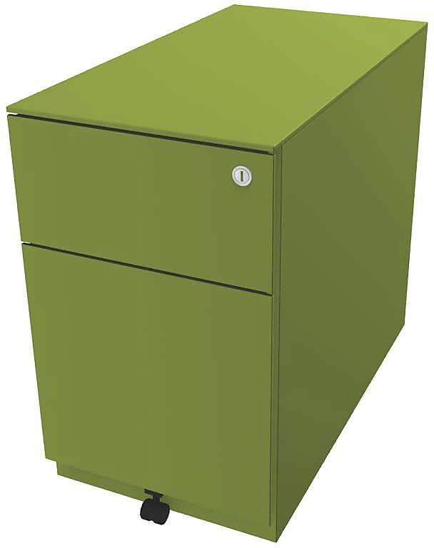 BISLEY Buck rodante Note™ con 1 archivador colgante y 1 cajón universal, H x A x P 502 x 300 x 565 mm, con tirador y cubierta, verde