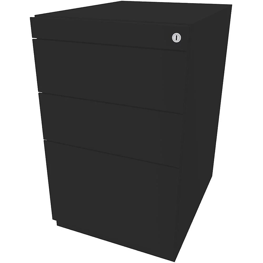 BISLEY Buck fijo Note™ con 2 cajones universales y 1 cajón para archivadores colgantes, sin cubierta, profundidad 565 mm, negro