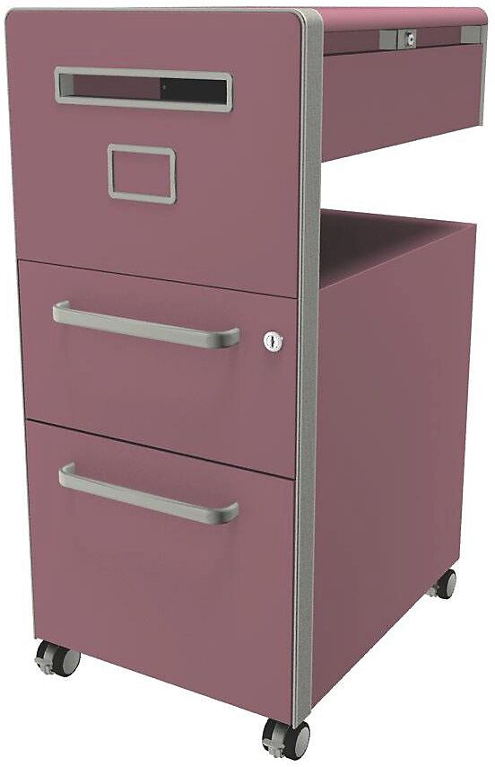 BISLEY Mueble auxiliar Bite™, con 1 tablón para chinchetas, apertura a la izquierda, con 1 cajón universal y 1 cajón para archivadores colgantes, rosa