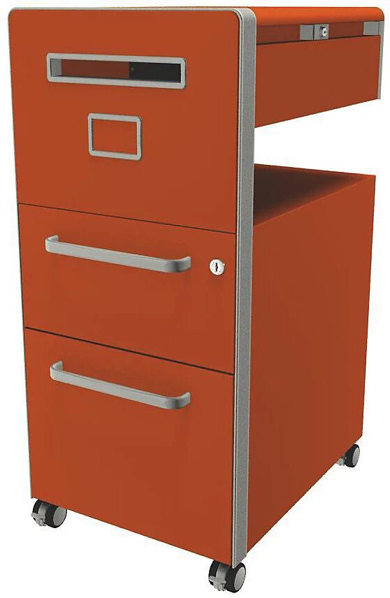 BISLEY Mueble auxiliar Bite™, con 1 tablón para chinchetas, apertura a la izquierda, con 1 cajón universal y 1 cajón para archivadores colgantes, naranja