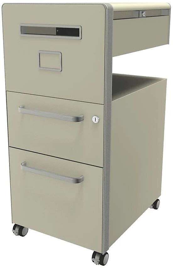 BISLEY Mueble auxiliar Bite™, con 1 tablón para chinchetas, apertura a la izquierda, con 1 cajón universal y 1 cajón para archivadores colgantes, marfil claro