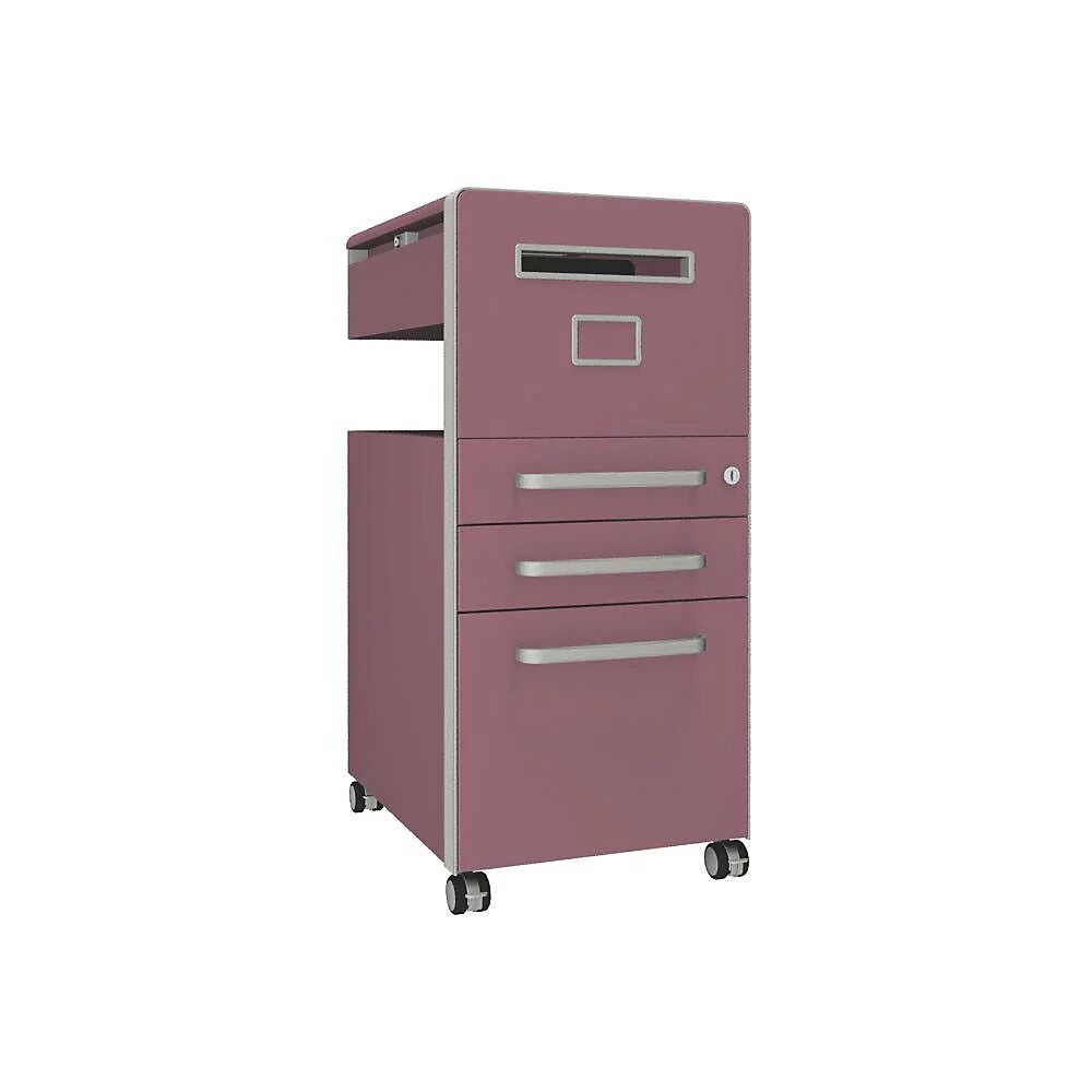 BISLEY Mueble auxiliar Bite™, con 1 tablón para chinchetas, apertura a la derecha, con 2 cajones universales y 1 cajón para archivadores colgantes, rosa