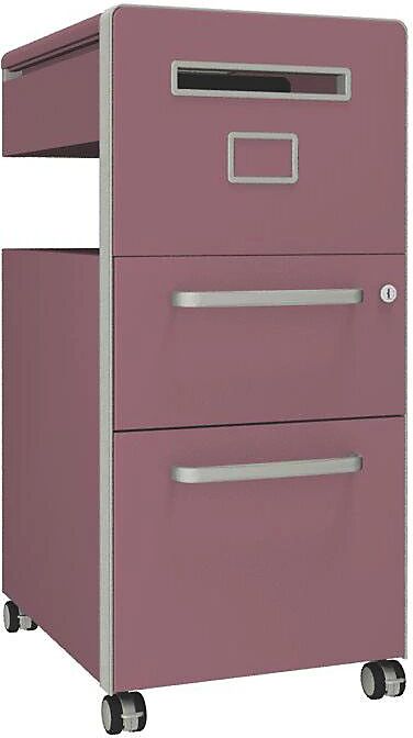 BISLEY Mueble auxiliar Bite™, con 1 tablón para chinchetas, apertura a la derecha, con 1 cajón universal y 1 cajón para archivadores colgantes, rosa