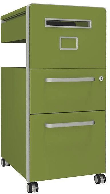 BISLEY Mueble auxiliar Bite™, con 1 tablón para chinchetas, apertura a la derecha, con 1 cajón universal y 1 cajón para archivadores colgantes, verde