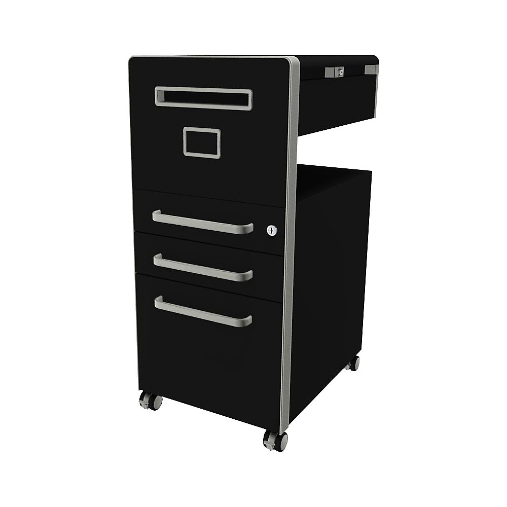 BISLEY Mueble auxiliar Bite™, con 1 tablón para chinchetas, apertura a la izquierda, con 2 cajones universales y 1 cajón para archivadores colgantes, negro