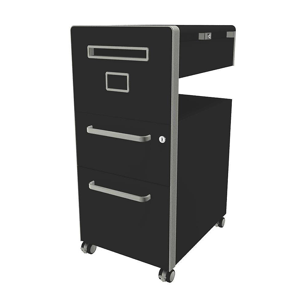 BISLEY Mueble auxiliar Bite™, con 1 tablón para chinchetas, apertura a la izquierda, con 1 cajón universal y 1 cajón para archivadores colgantes, negro