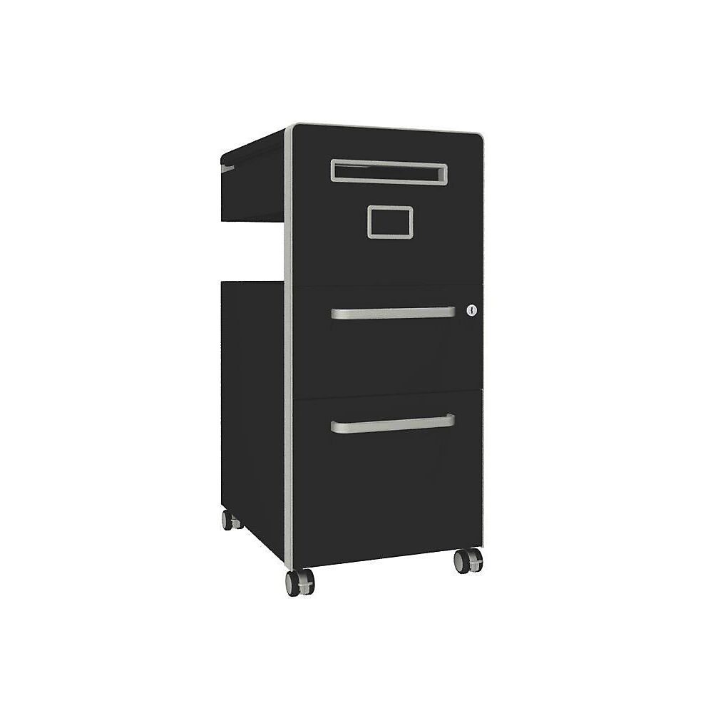 BISLEY Mueble auxiliar Bite™, con 1 tablón para chinchetas, apertura a la derecha, con 1 cajón universal y 1 cajón para archivadores colgantes, negro