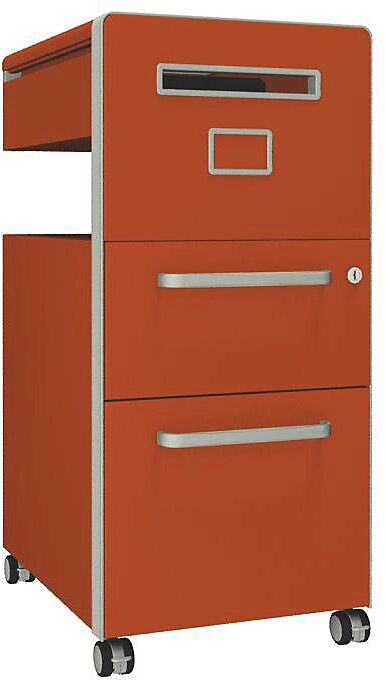 BISLEY Mueble auxiliar Bite™, con 1 tablón para chinchetas, apertura a la derecha, con 1 cajón universal y 1 cajón para archivadores colgantes, naranja