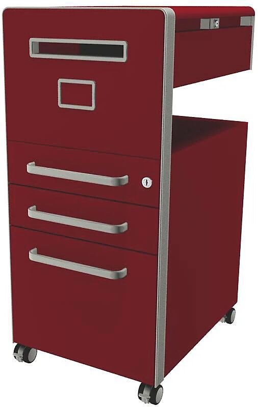 BISLEY Mueble auxiliar Bite™, con 1 tablón para chinchetas, apertura a la izquierda, con 2 cajones universales y 1 cajón para archivadores colgantes, rojo cardenal