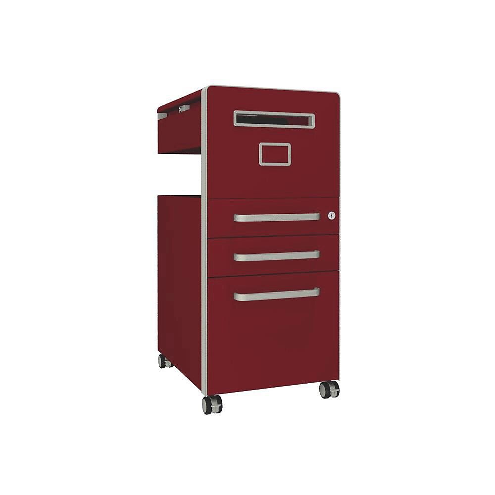 BISLEY Mueble auxiliar Bite™, con 1 tablón para chinchetas, apertura a la derecha, con 2 cajones universales y 1 cajón para archivadores colgantes, rojo cardenal