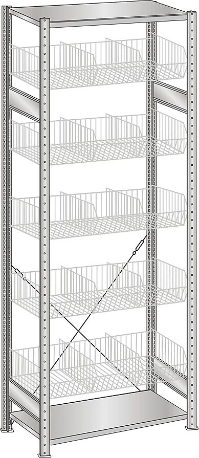 SCHULTE Estantería ensamblable con cestos de rejilla de alambre, galvanizada, A x P 1000 x 500 mm, con 5 cestos, estantería básica, altura 2300 mm