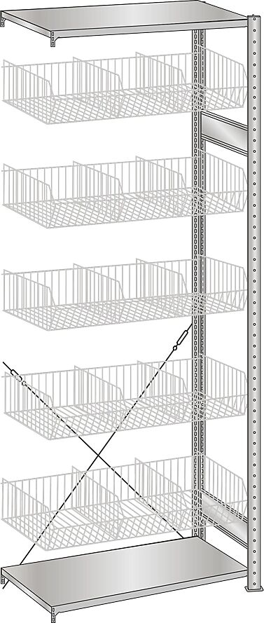 SCHULTE Estantería ensamblable con cestos de rejilla de alambre, galvanizada, A x P 1000 x 500 mm, con 5 cestos, estantería de ampliación, altura 2300 mm