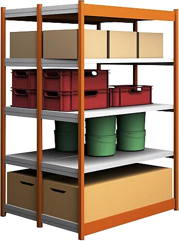 hofe Estantería ensamblable estable, por dos lados, altura de estantería 2000 mm, naranja/galvanizada, anchura de balda 1325 mm, estantería básica, anchura x profundidad 1325 x 500 mm