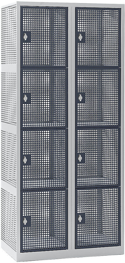 eurokraft pro Taquilla de chapa perforada, 800 mm de anchura, compartimento 400 mm, 8 módulos, para candado, puertas en gris basalto