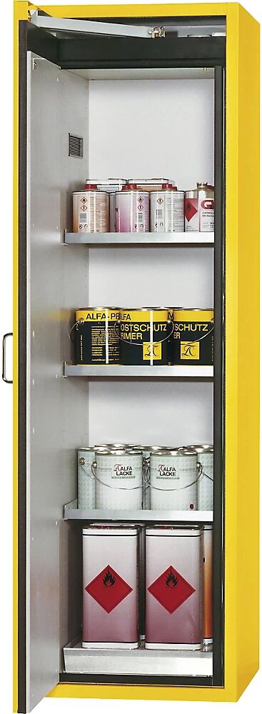 asecos Armario resistente al fuego de tipo 90 para sustancias peligrosas, de 1 puerta, H x A x P exteriores 1968 x 600 x 615 mm, amarillo, acero inoxidable