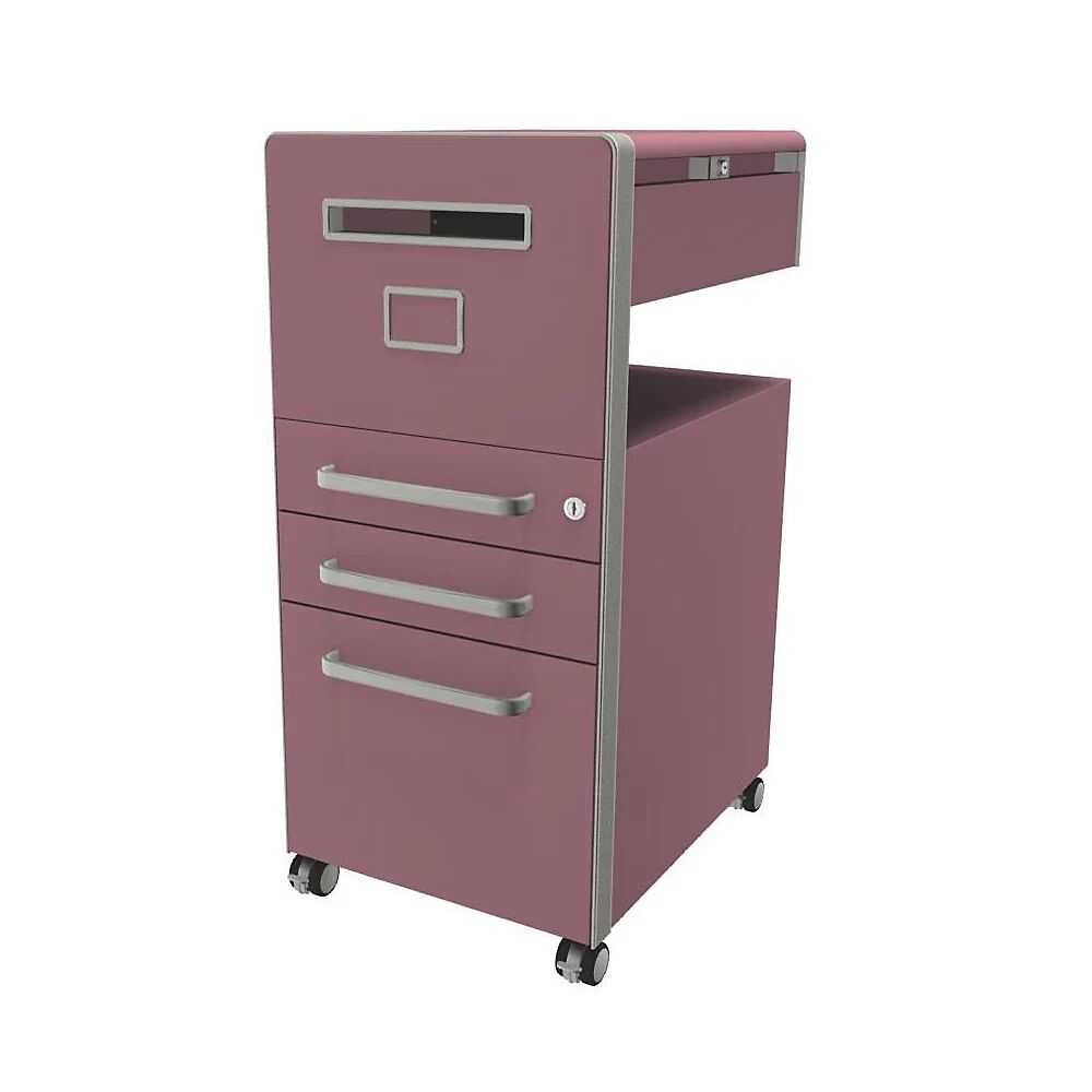 BISLEY Mueble auxiliar Bite™, con 1 panel rotulable, apertura a la izquierda, con 2 cajones universales y 1 cajón para archivadores colgantes, rosa