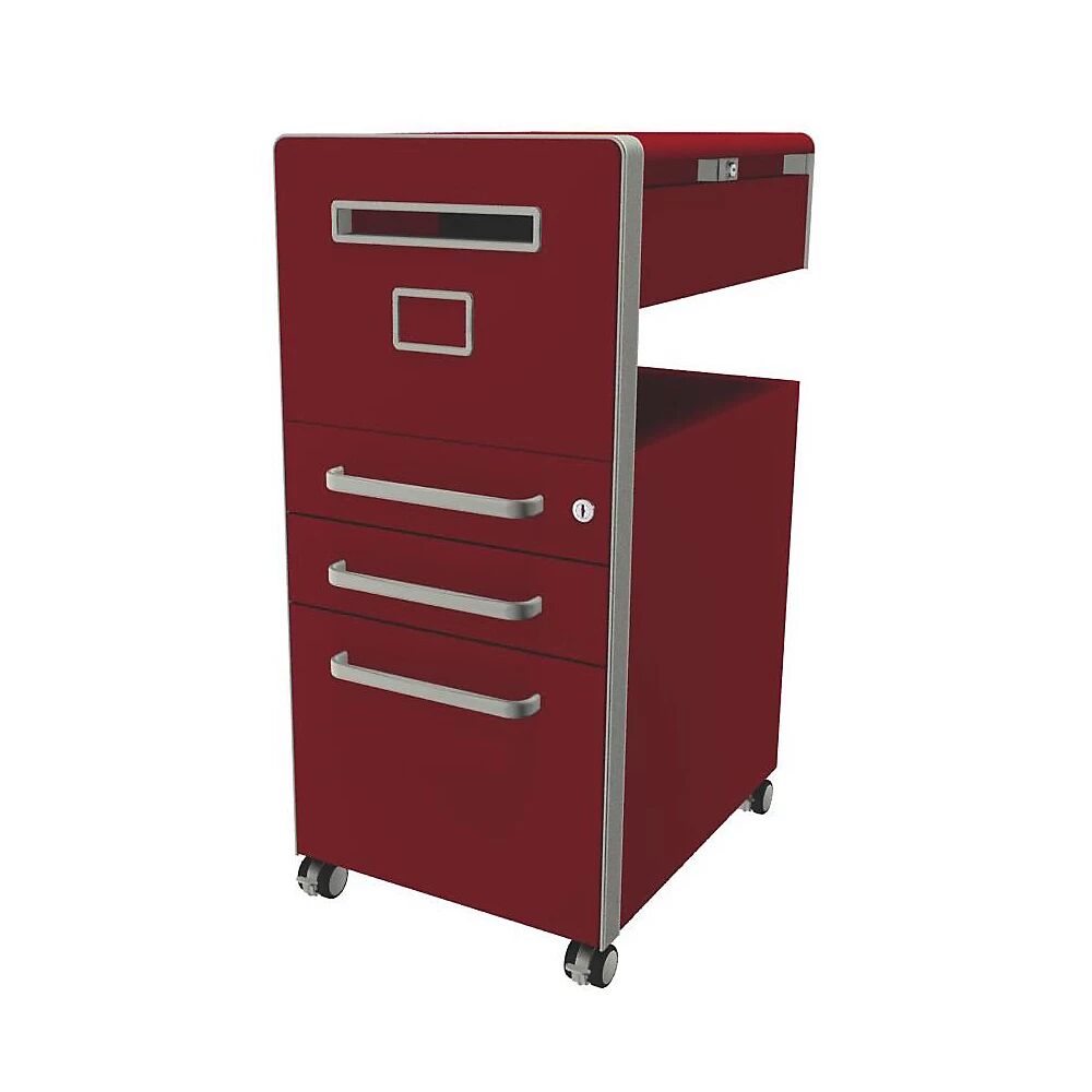 BISLEY Mueble auxiliar Bite™, con 1 panel rotulable, apertura a la izquierda, con 2 cajones universales y 1 cajón para archivadores colgantes, rojo cardenal