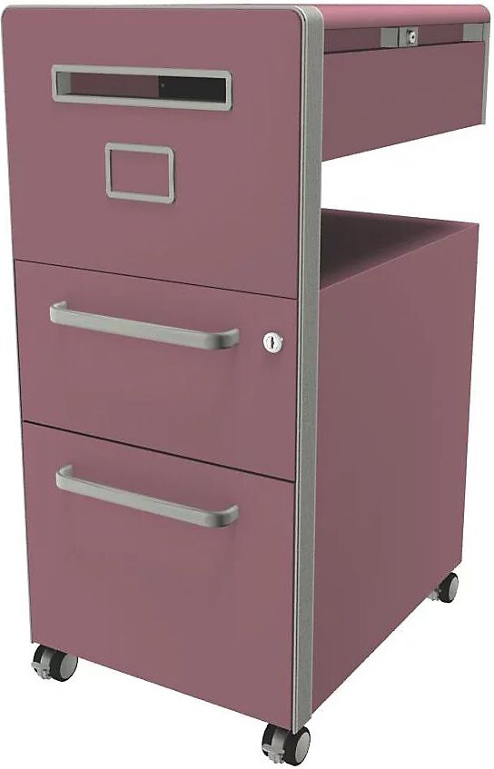 BISLEY Mueble auxiliar Bite™, con 1 panel rotulable, apertura a la izquierda, con 1 cajón universal y 1 cajón para archivadores colgantes, rosa