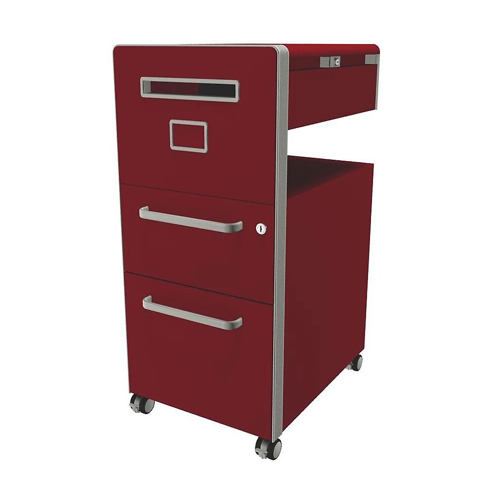 BISLEY Mueble auxiliar Bite™, con 1 panel rotulable, apertura a la izquierda, con 1 cajón universal y 1 cajón para archivadores colgantes, rojo cardenal